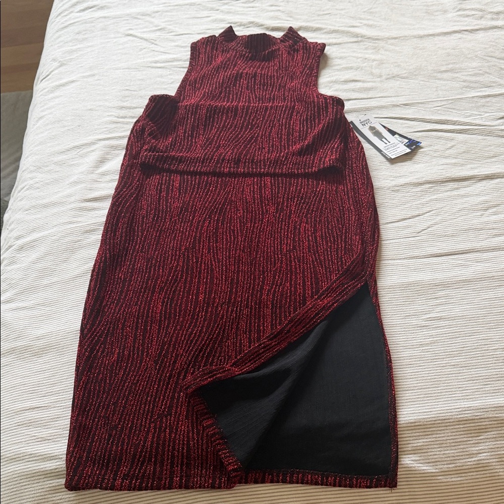 Sleeveless Red Knit Midi Dress with Side Slit